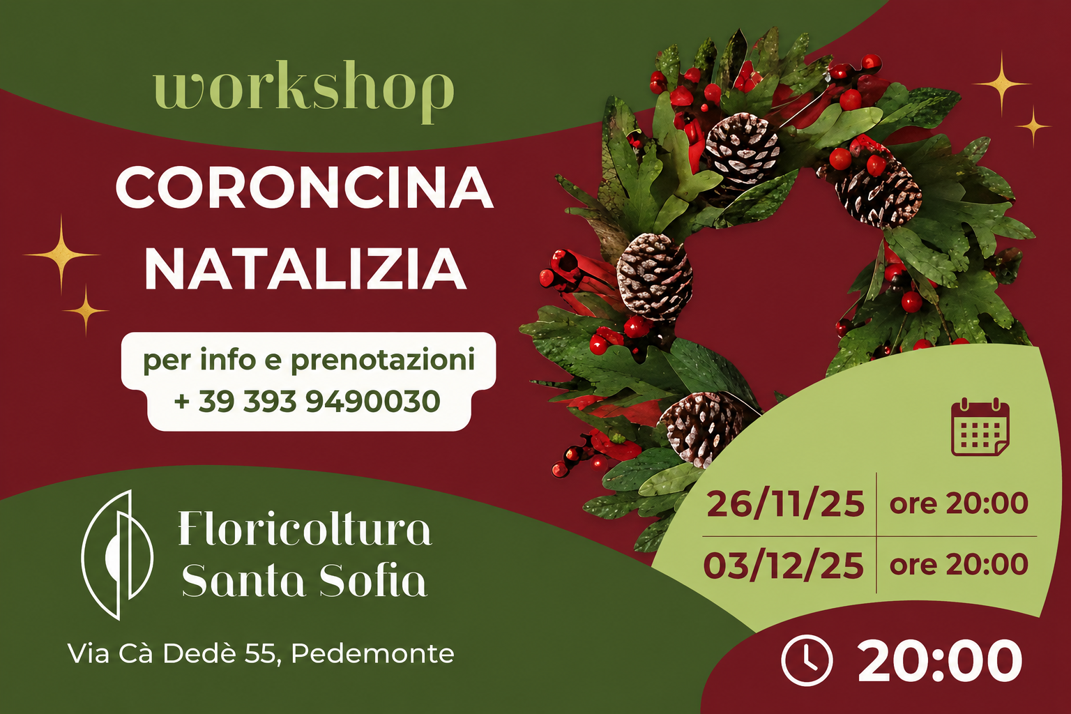 Workshop coroncina natalizia Floricoltura Santa Sofia